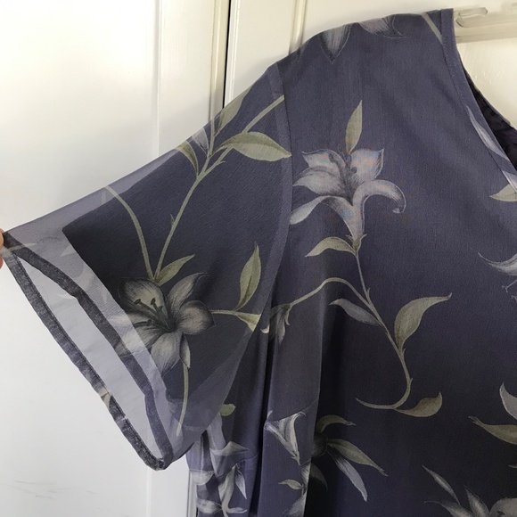 CHARTER CLUB Floral Maxi Dress Purple Sheer Short Sleeve Women’s Plus Size 20 2X - Picture 3 of 16